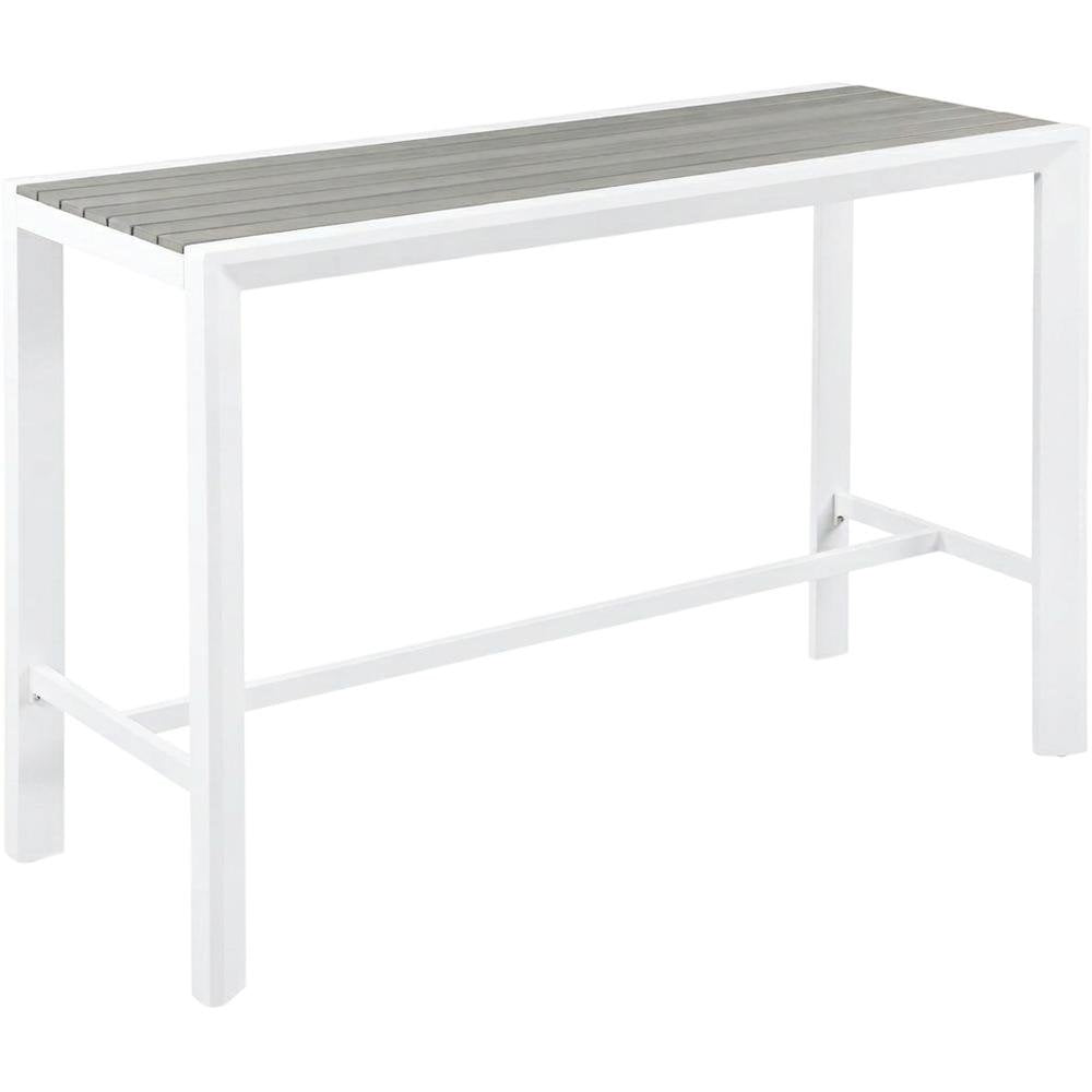 Gray Wood Look Accent Paneling Outdoor Patio Aluminum Rectangle Bar Table