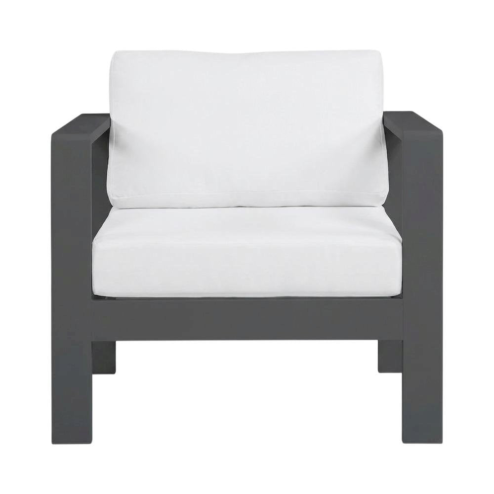 White Fabric Outdoor Patio Aluminum Arm Chair With Contemporary Style