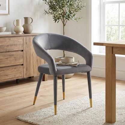 Gold Velvet Dining Chair with Armrest and Contemporary Design SKU