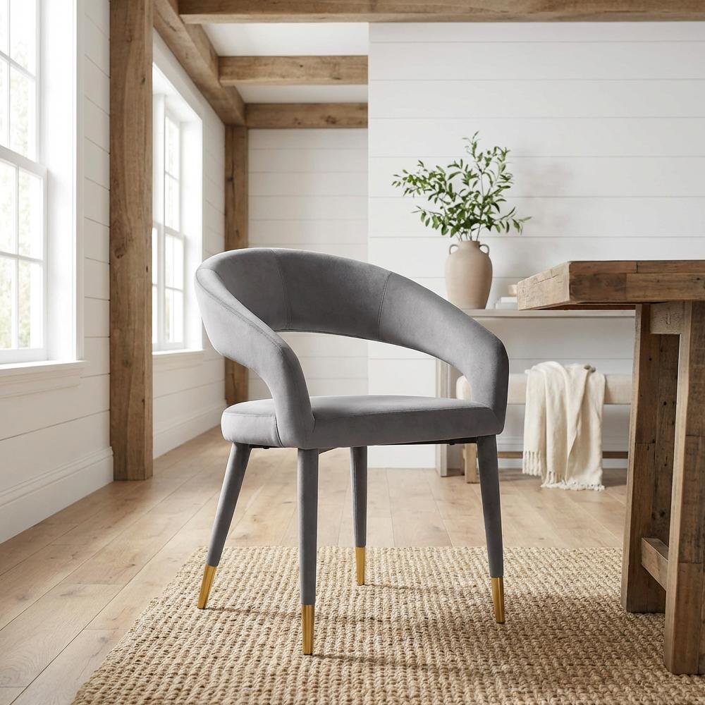 Gold Velvet Dining Chair with Armrest and Contemporary Design SKU