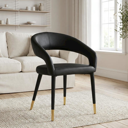 Gold Vegan Leather Dining Chair with Armrests and Contemporary Design