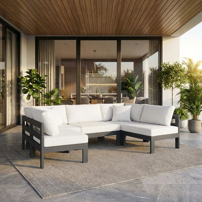 White Fabric Outdoor Patio Modular Sectional With Contemporary Style