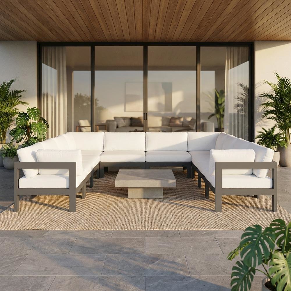 White Fabric Outdoor Modular Sectional With Contemporary Style