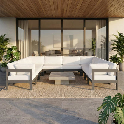 White Fabric Outdoor Modular Sectional With Contemporary Style