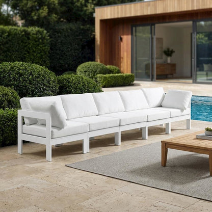 White Fabric Outdoor Patio Modular Sofa, Contemporary Style, Comfortable Back