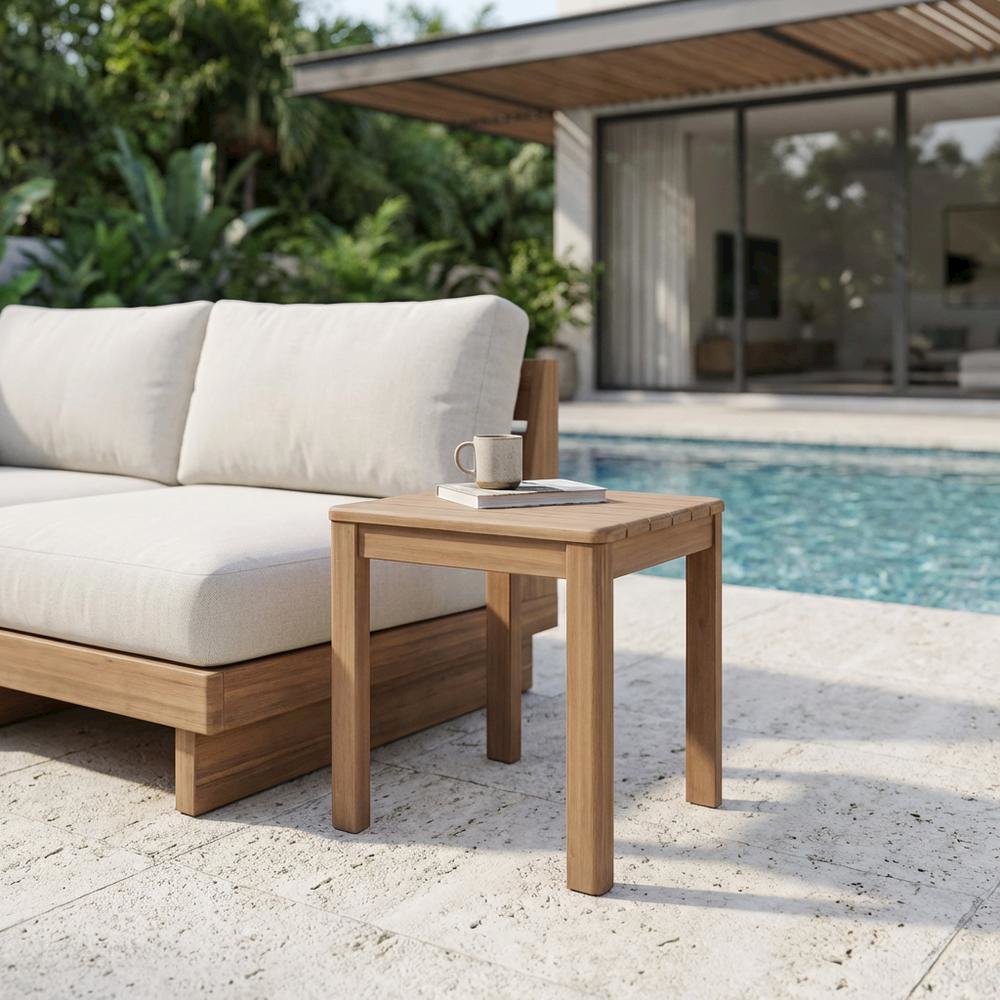 Acacia Wood Outdoor Patio End Table with Contemporary Style