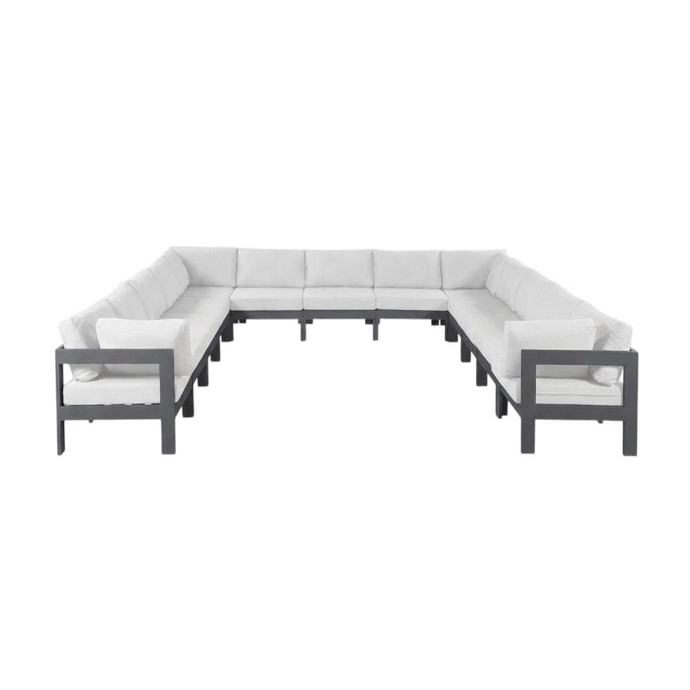 White Fabric Outdoor Patio Modular Sectional With Contemporary Style