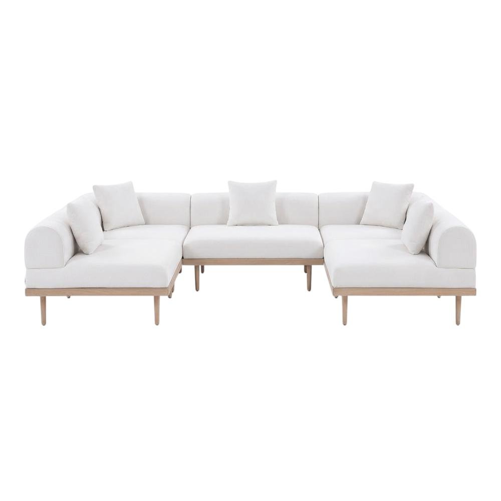 Cream Fabric Outdoor Modular Sectional with Cushions and Contemporary Design