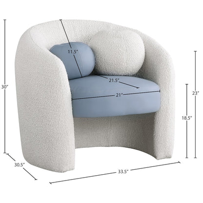 Acadia Blue Vegan Leather / Cream Boucle Fabric Accent Chair