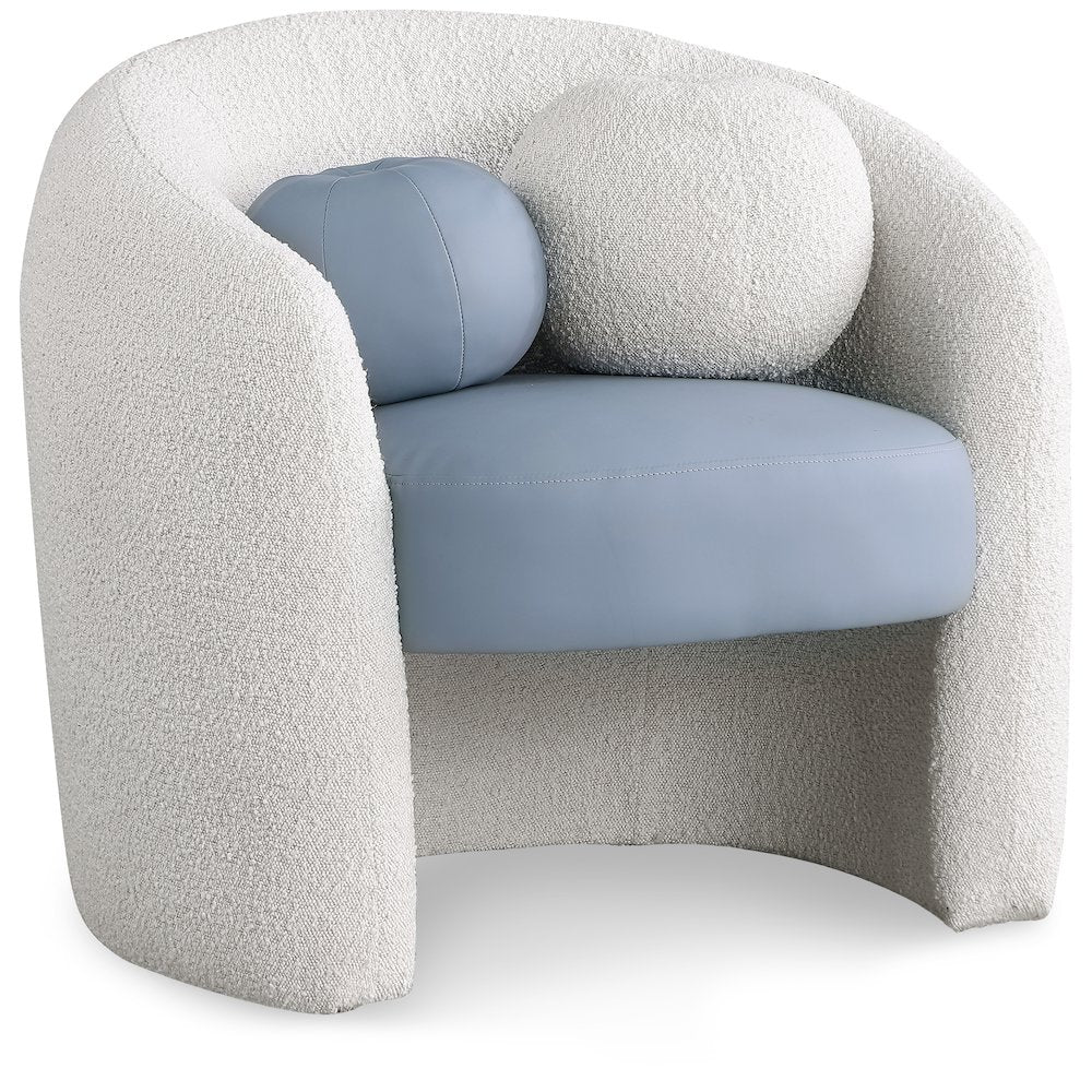 Acadia Blue Vegan Leather / Cream Boucle Fabric Accent Chair