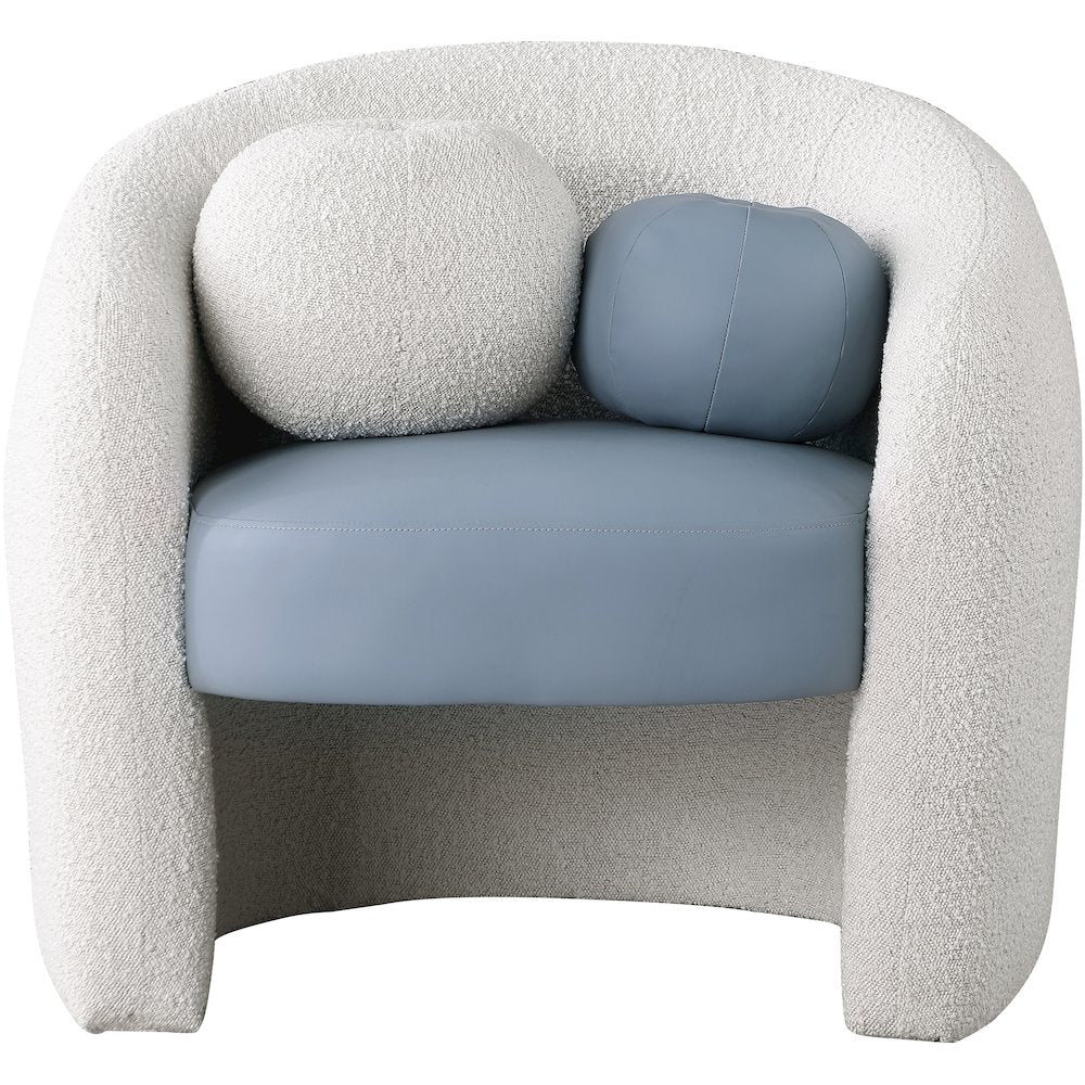 Acadia Blue Vegan Leather / Cream Boucle Fabric Accent Chair