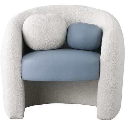 Acadia Blue Vegan Leather / Cream Boucle Fabric Accent Chair