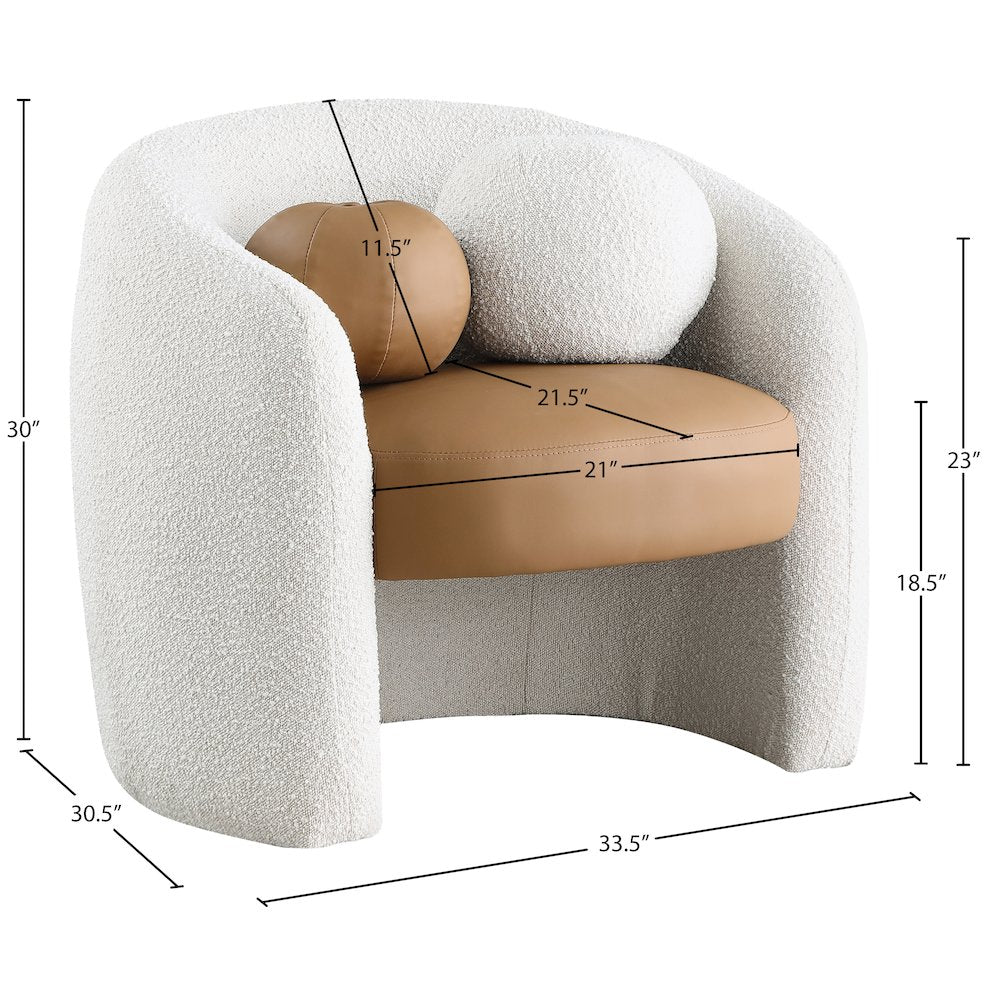 Acadia Cognac Vegan Leather / Cream Boucle Fabric Accent Chair