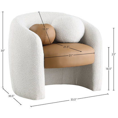 Acadia Cognac Vegan Leather / Cream Boucle Fabric Accent Chair