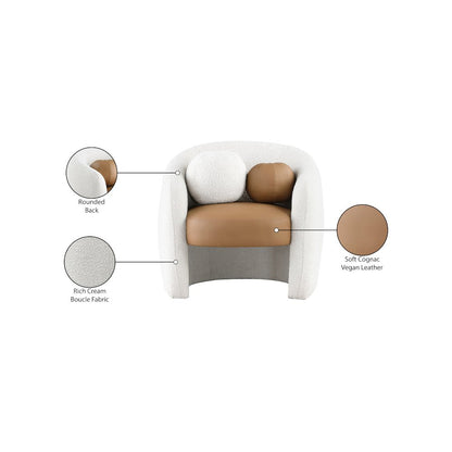 Acadia Cognac Vegan Leather / Cream Boucle Fabric Accent Chair