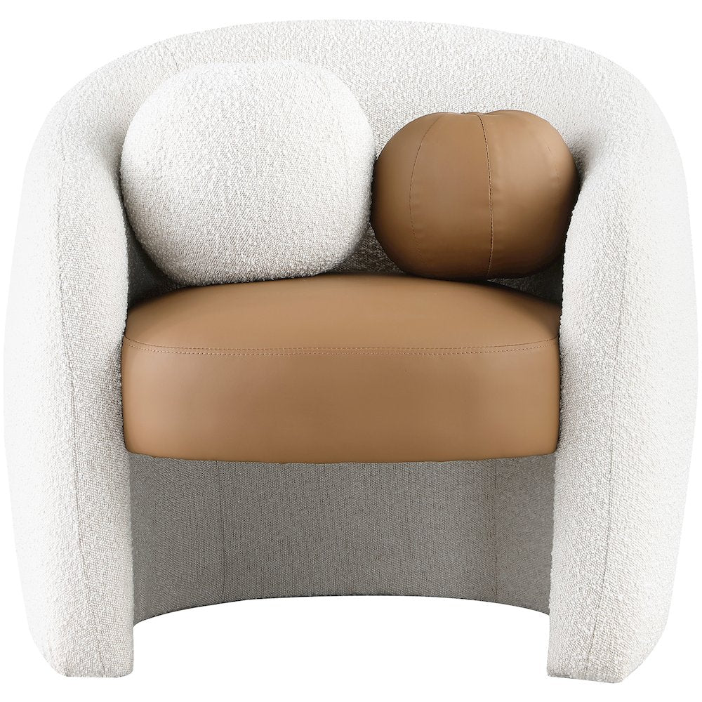 Acadia Cognac Vegan Leather / Cream Boucle Fabric Accent Chair