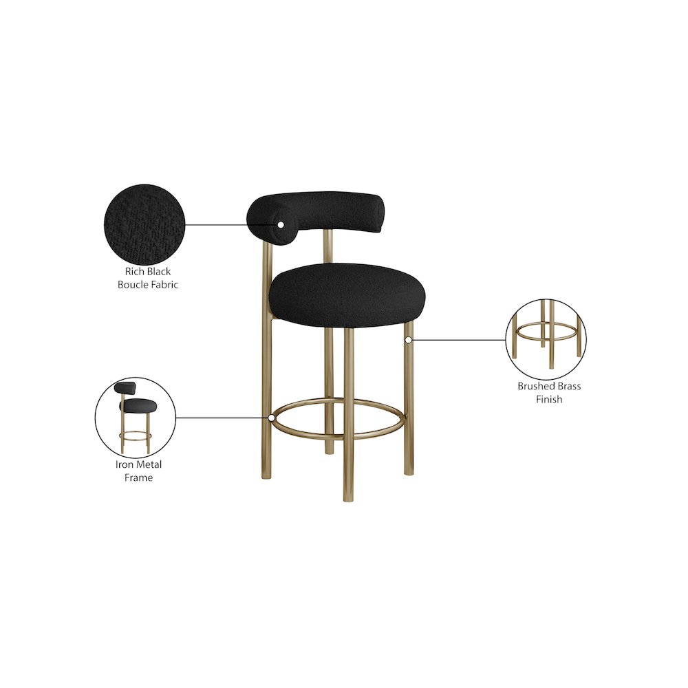 Bordeaux Black Boucle Fabric Stool, Set of 2