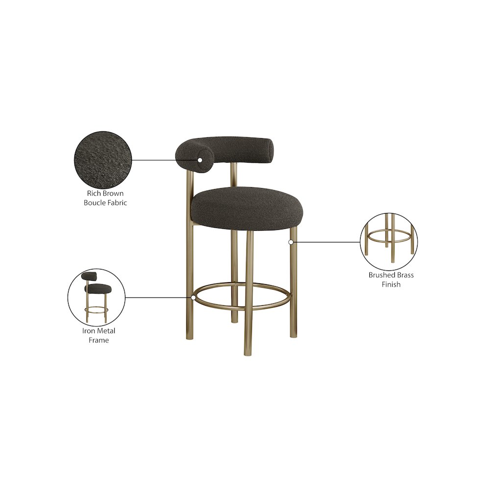 Bordeaux Brown Boucle Fabric Stool, Set of 2