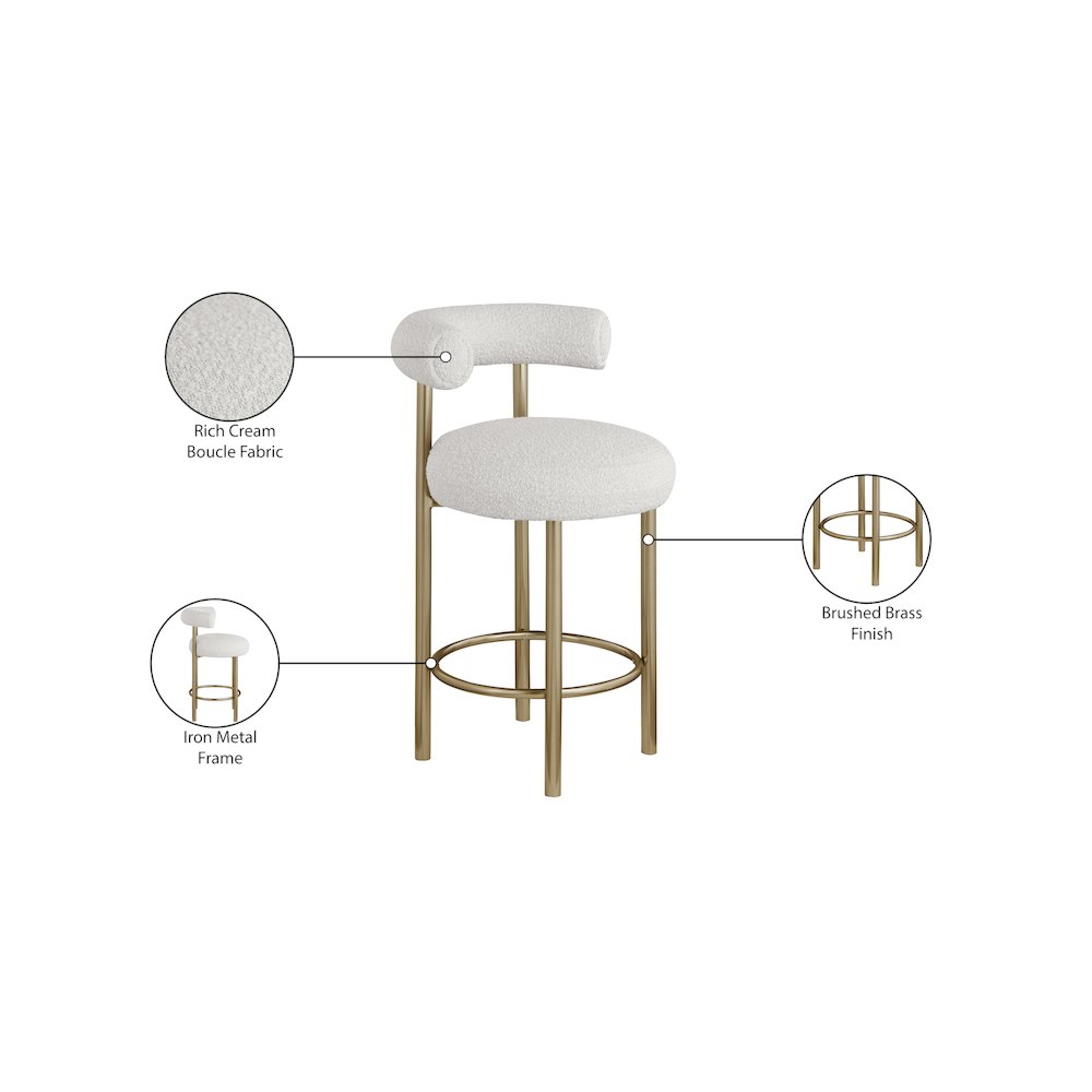Bordeaux Cream Boucle Fabric Stool, Set of 2