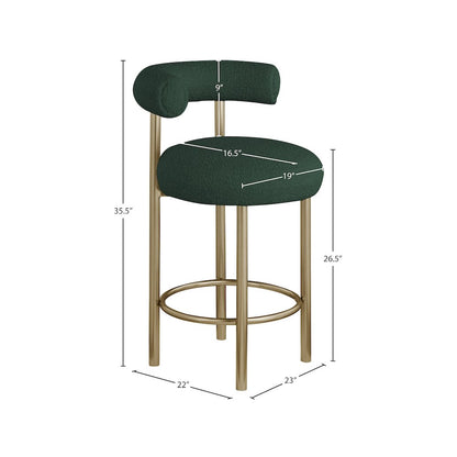 Bordeaux Green Boucle Fabric Stool, Set of 2