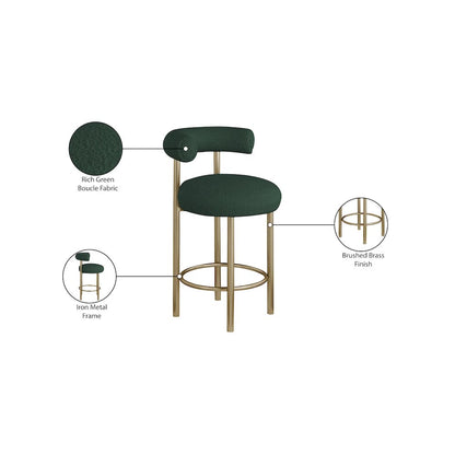 Bordeaux Green Boucle Fabric Stool, Set of 2