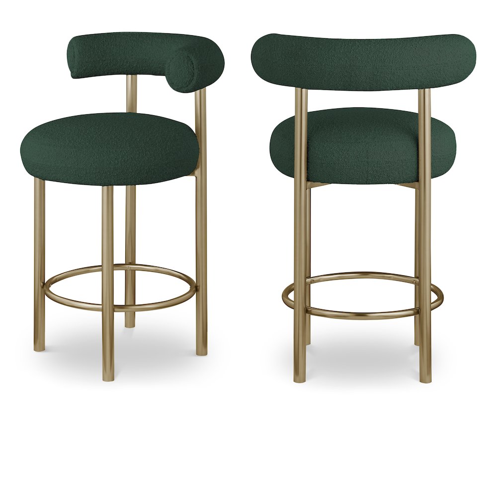 Bordeaux Green Boucle Fabric Stool, Set of 2