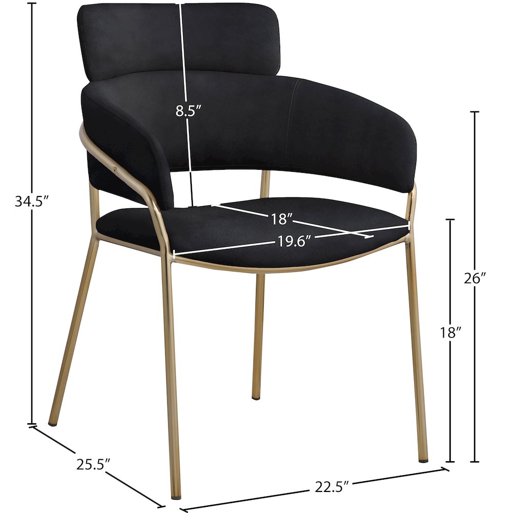 Yara Black Velvet Dining Chair, Set of 2