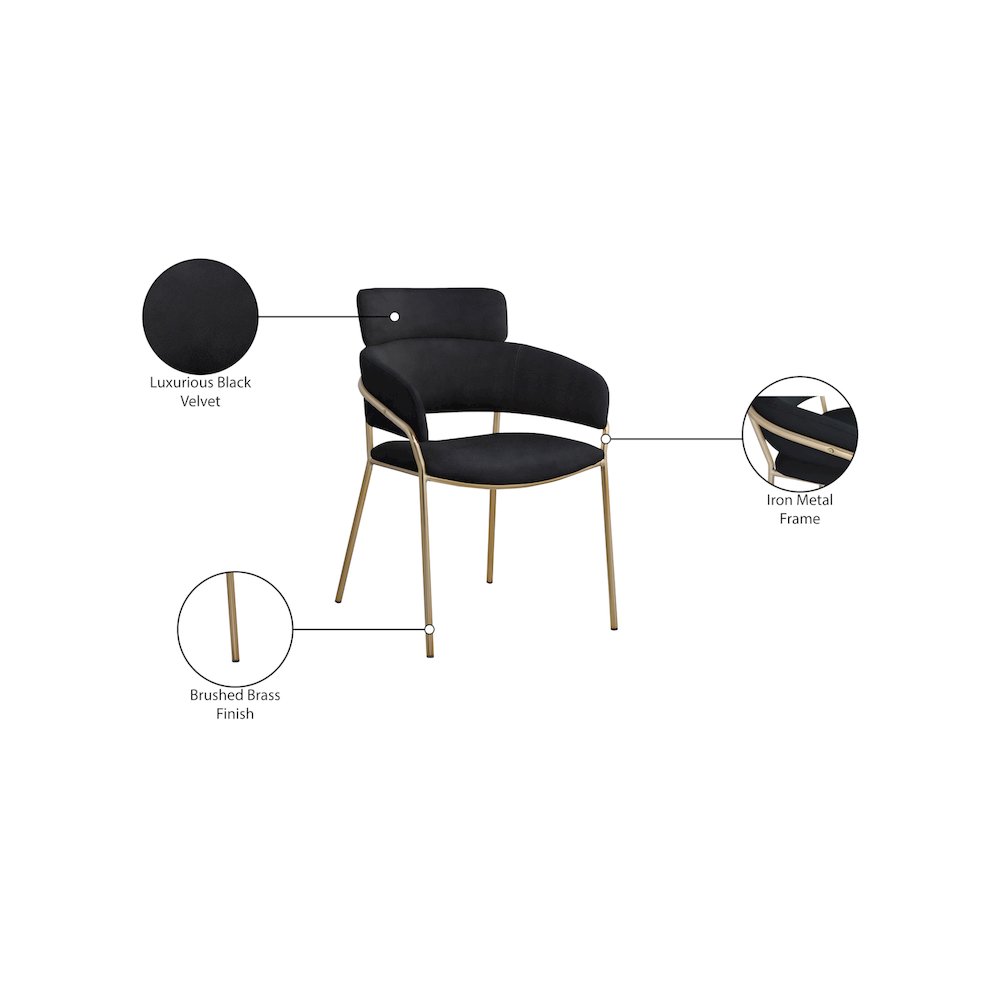 Yara Black Velvet Dining Chair, Set of 2