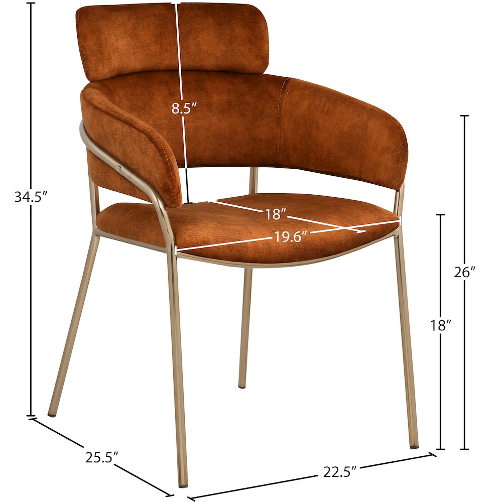 Yara Cognac Velvet Dining Chair, Set of 2
