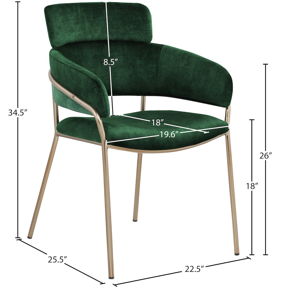 Yara Green Velvet Dining Chair, Set of 2