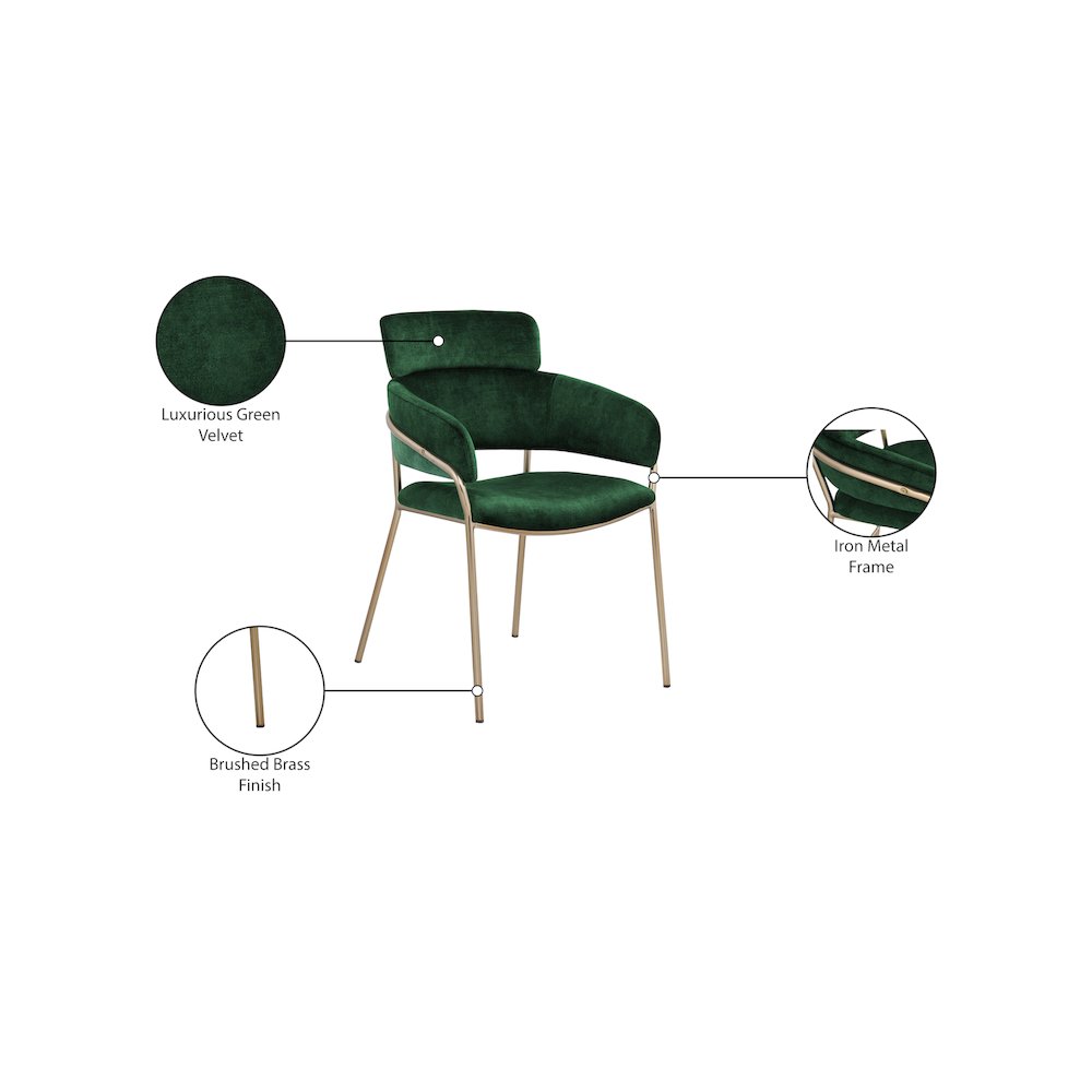 Yara Green Velvet Dining Chair, Set of 2