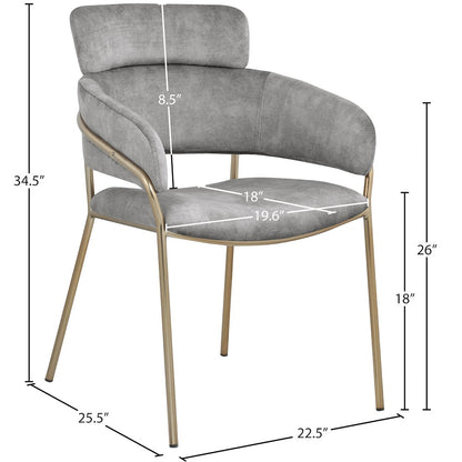 Yara Grey Velvet Dining Chair, Set of 2