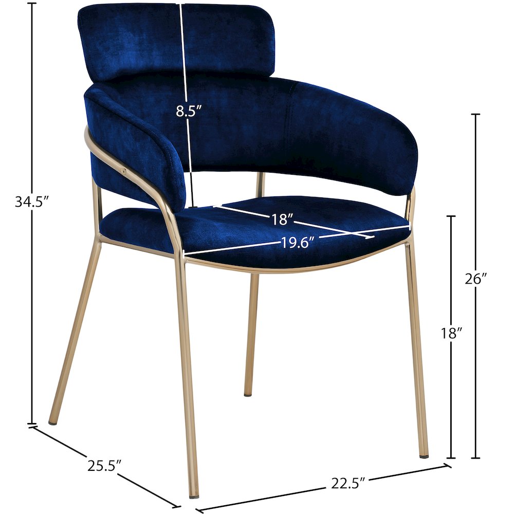 Yara Navy Velvet Dining Chair, Set of 2