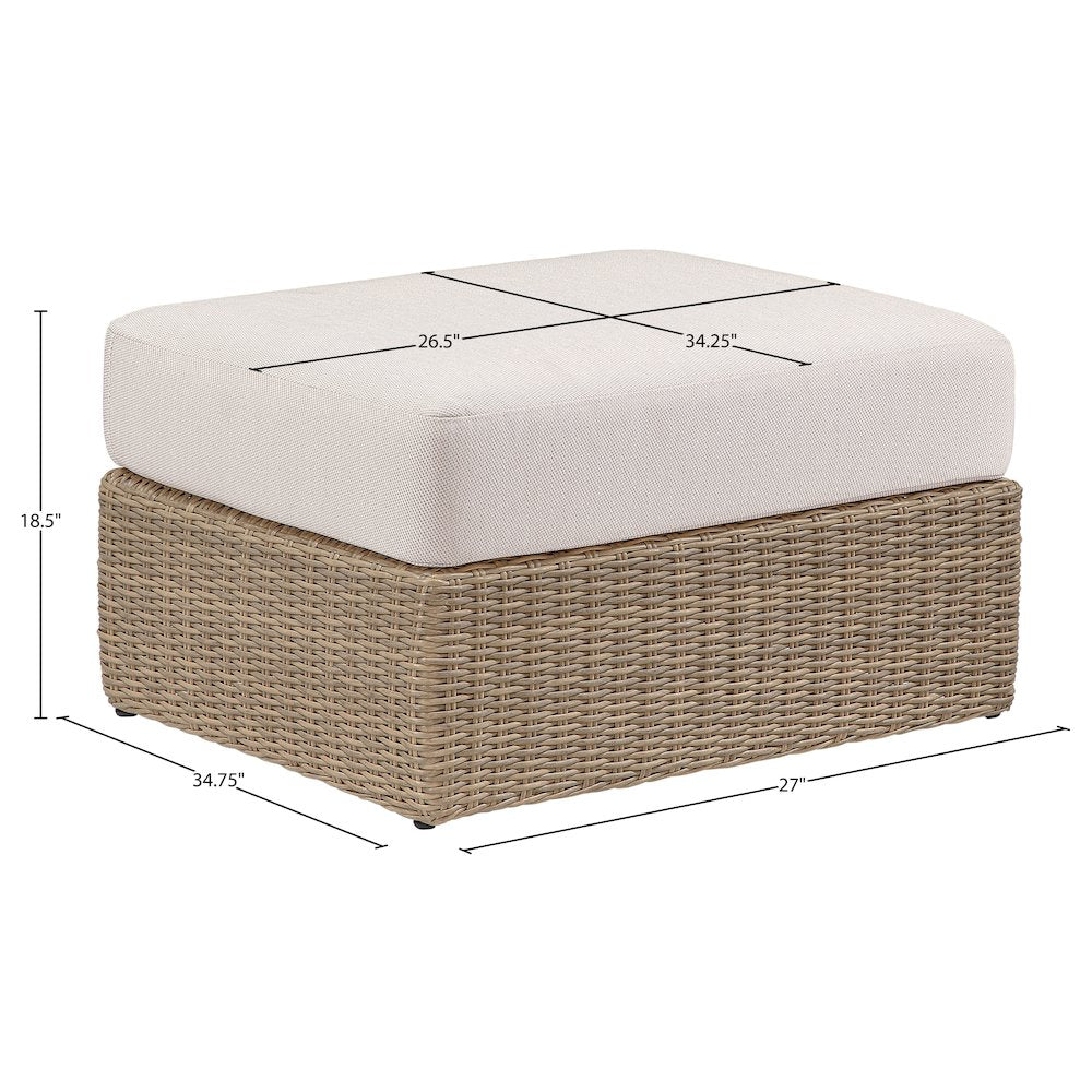 Seacrest Beige Olefin And Wicker Outdoor Patio Ottoman/Coffee Table