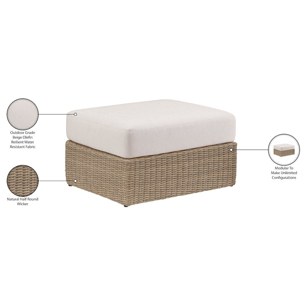 Seacrest Beige Olefin And Wicker Outdoor Patio Ottoman/Coffee Table