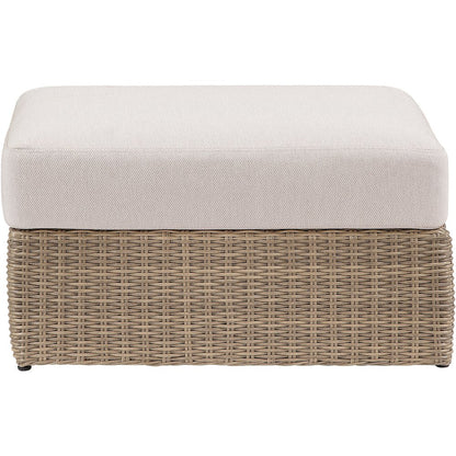 Seacrest Beige Olefin And Wicker Outdoor Patio Ottoman/Coffee Table