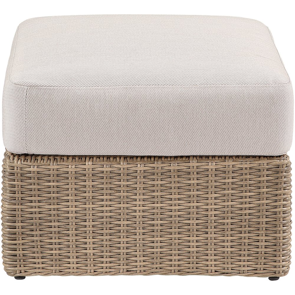 Seacrest Beige Olefin And Wicker Outdoor Patio Ottoman/Coffee Table