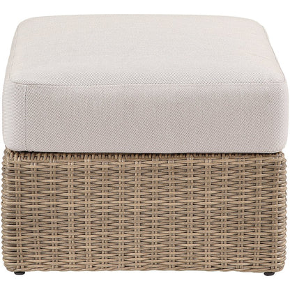 Seacrest Beige Olefin And Wicker Outdoor Patio Ottoman/Coffee Table
