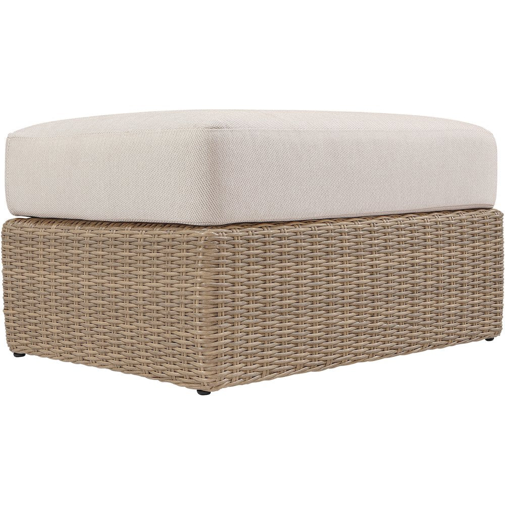 Seacrest Beige Olefin And Wicker Outdoor Patio Ottoman/Coffee Table