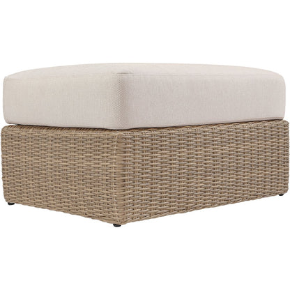 Seacrest Beige Olefin And Wicker Outdoor Patio Ottoman/Coffee Table