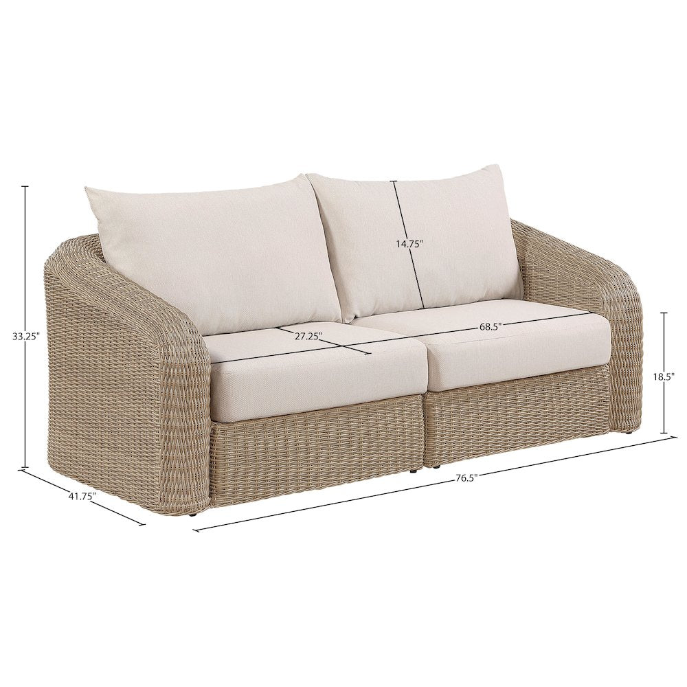 Seacrest 85.25" Beige Olefin And Wicker 2pc. Outdoor Patio Modular Loveseat
