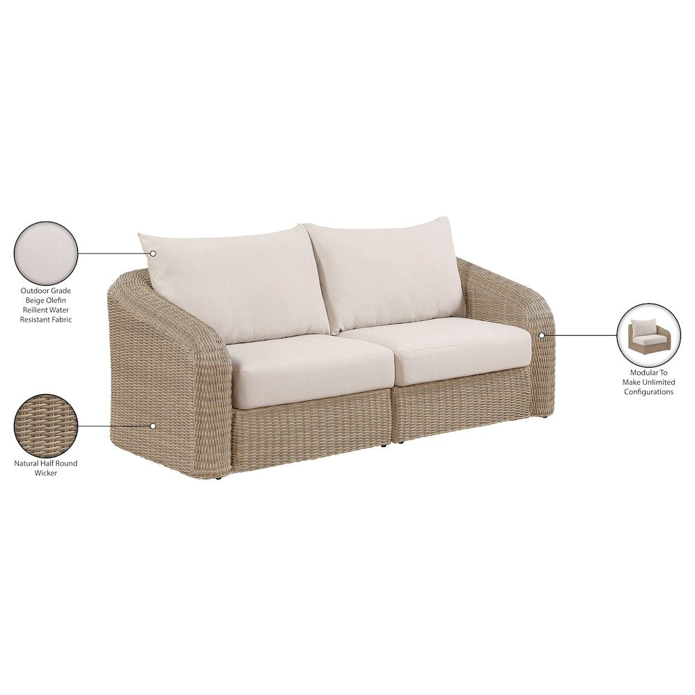 Seacrest 85.25" Beige Olefin And Wicker 2pc. Outdoor Patio Modular Loveseat