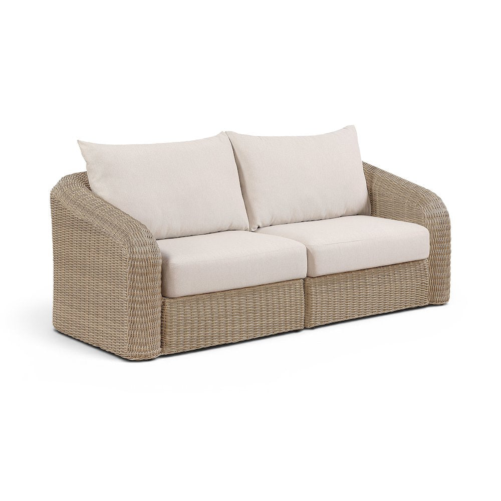 Seacrest 85.25" Beige Olefin And Wicker 2pc. Outdoor Patio Modular Loveseat