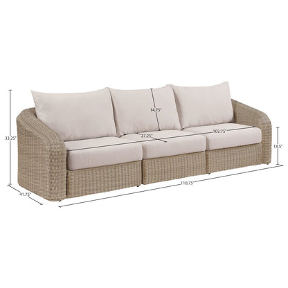 Seacrest 120.25" Beige Olefin And Wicker 3pc. Outdoor Patio Modular Sofa
