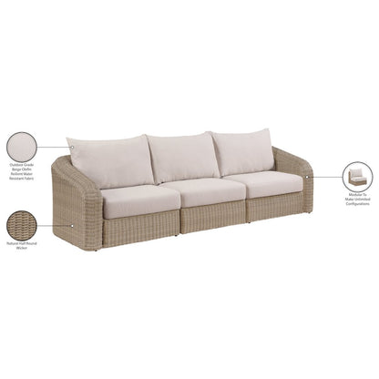 Seacrest 120.25" Beige Olefin And Wicker 3pc. Outdoor Patio Modular Sofa