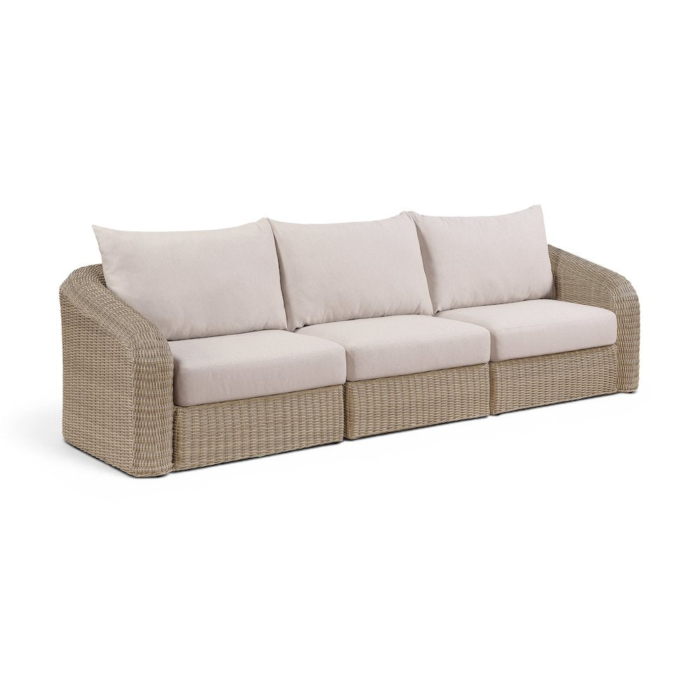 Seacrest 120.25" Beige Olefin And Wicker 3pc. Outdoor Patio Modular Sofa