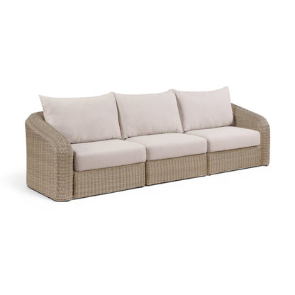 Seacrest 120.25" Beige Olefin And Wicker 3pc. Outdoor Patio Modular Sofa
