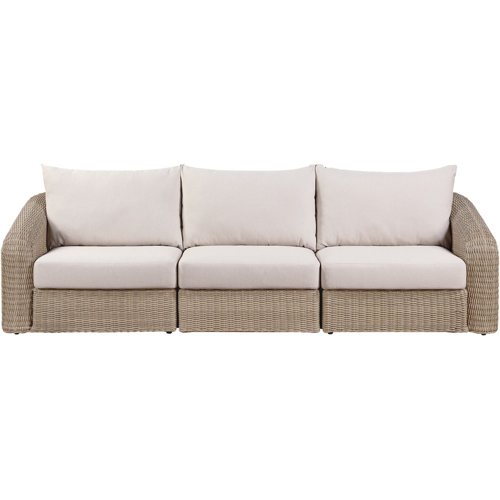 Seacrest 120.25" Beige Olefin And Wicker 3pc. Outdoor Patio Modular Sofa