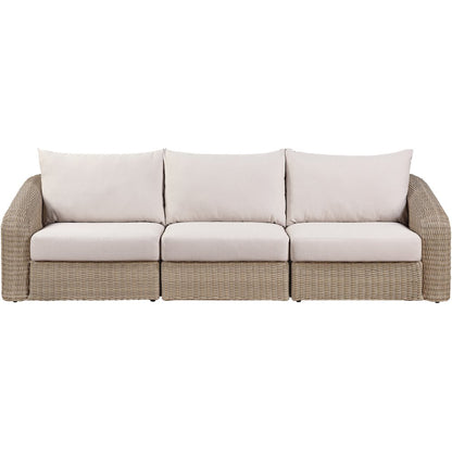 Seacrest 120.25" Beige Olefin And Wicker 3pc. Outdoor Patio Modular Sofa
