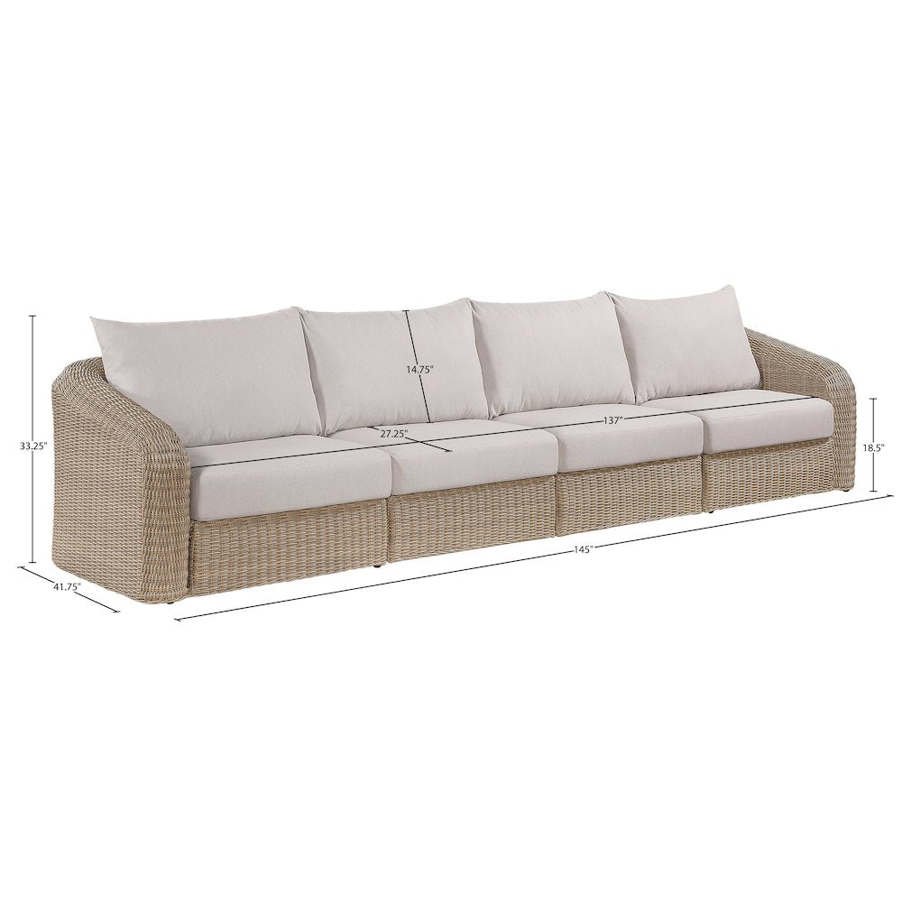 Seacrest 155.25" Beige Olefin And Wicker 4pc. Outdoor Patio Modular Sofa